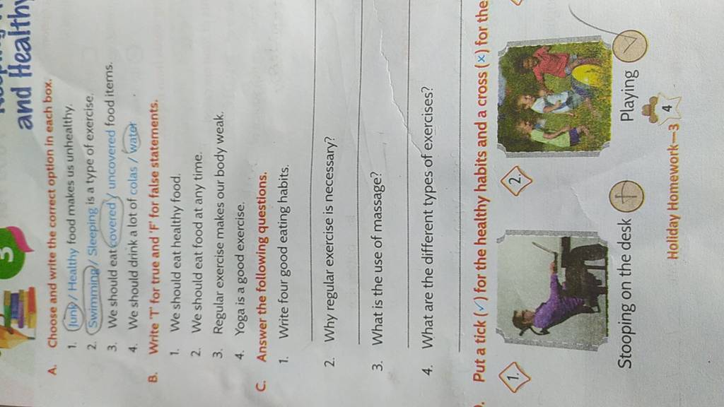 Choose and write the correct option in each box. | Filo