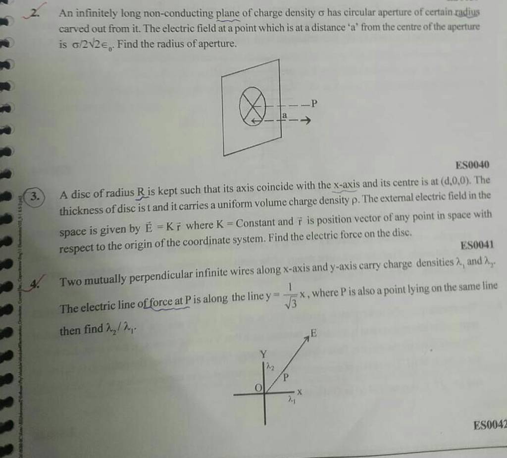 2. An infinitely long non-conducting plane of charge density σ has circul..