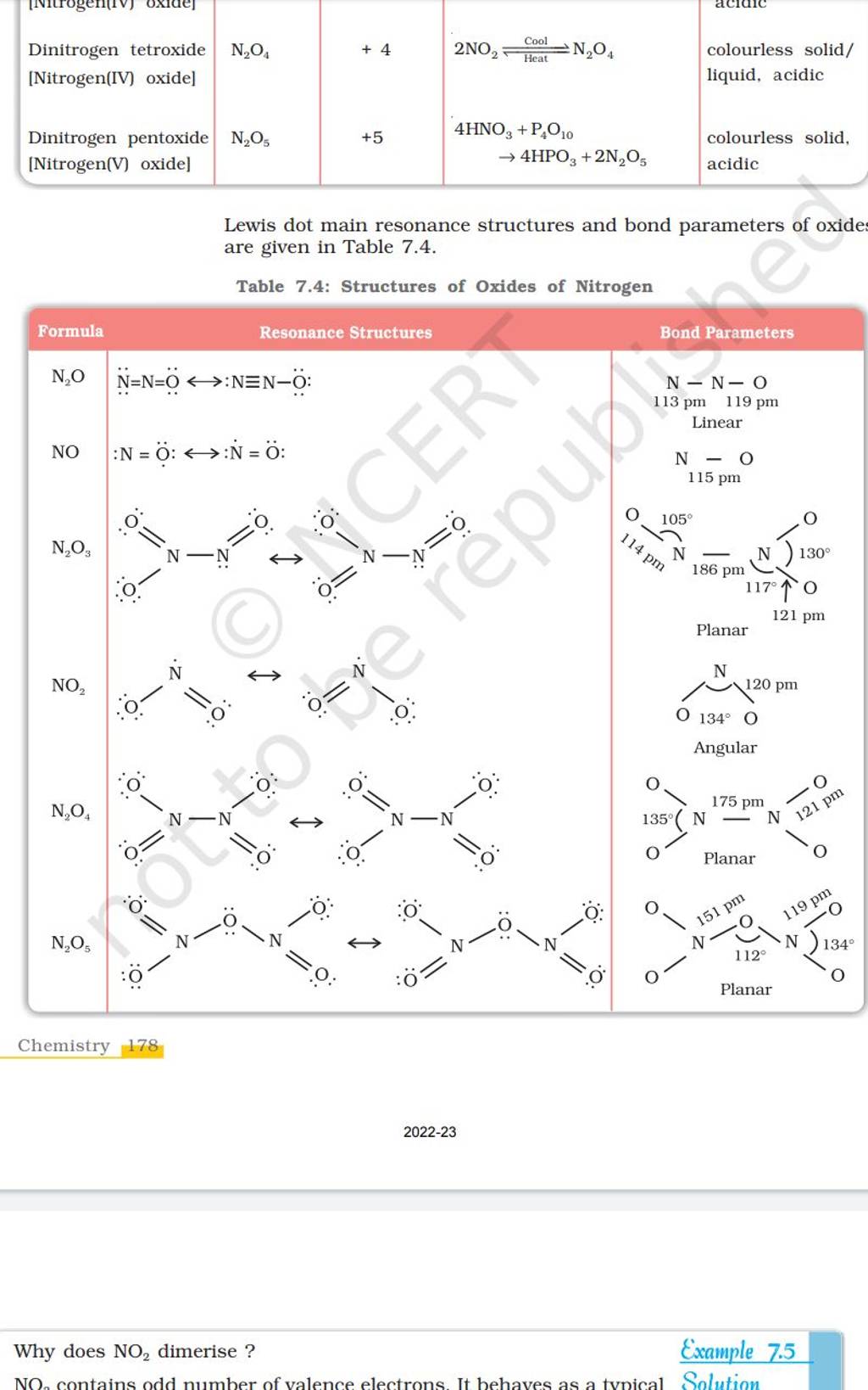 Lewis dot main resonance structures and bond parameters of oxide are give..