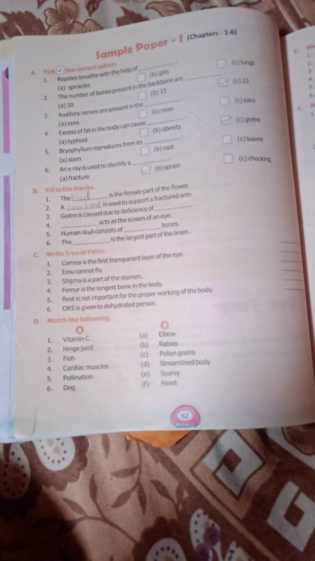 fracture (b) nose (c) goitre (b) obesity (c) leaves B. Fill in the blank..