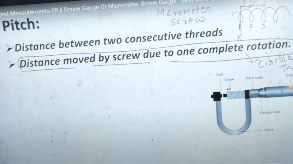 Pitch Mrrometer Distance between two consecutive threads Distance mo..