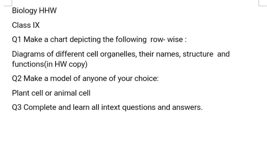 Q1 Make a chart depicting the following row-wise : | Filo