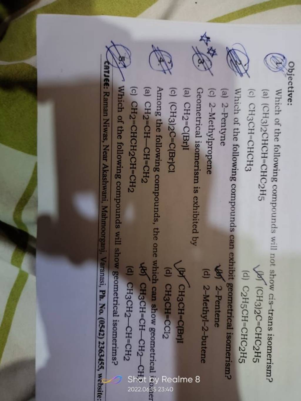 Among the following compounds, the one which can show geometrical ioforer..