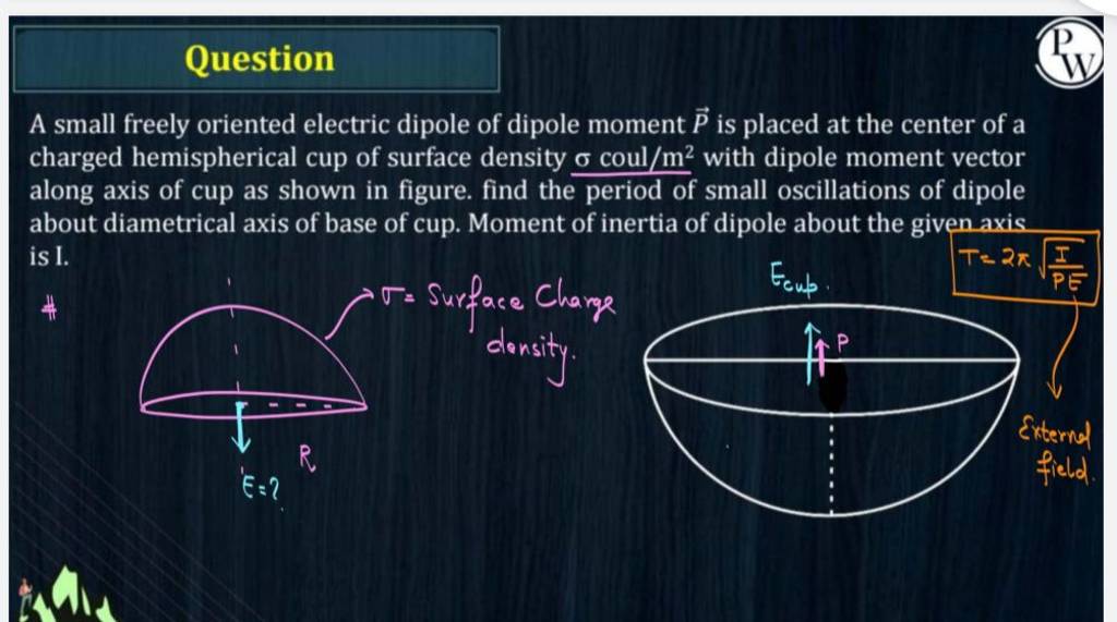 Question A small freely oriented electric dipole of dipole moment P is pl..