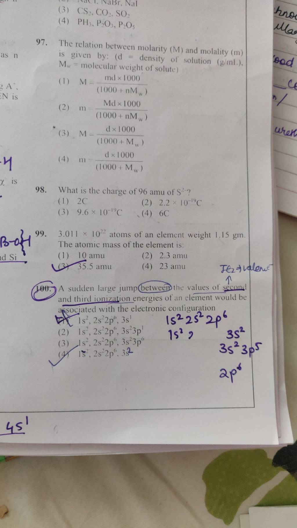 What Is The Charge Of 96 Amu Of S2