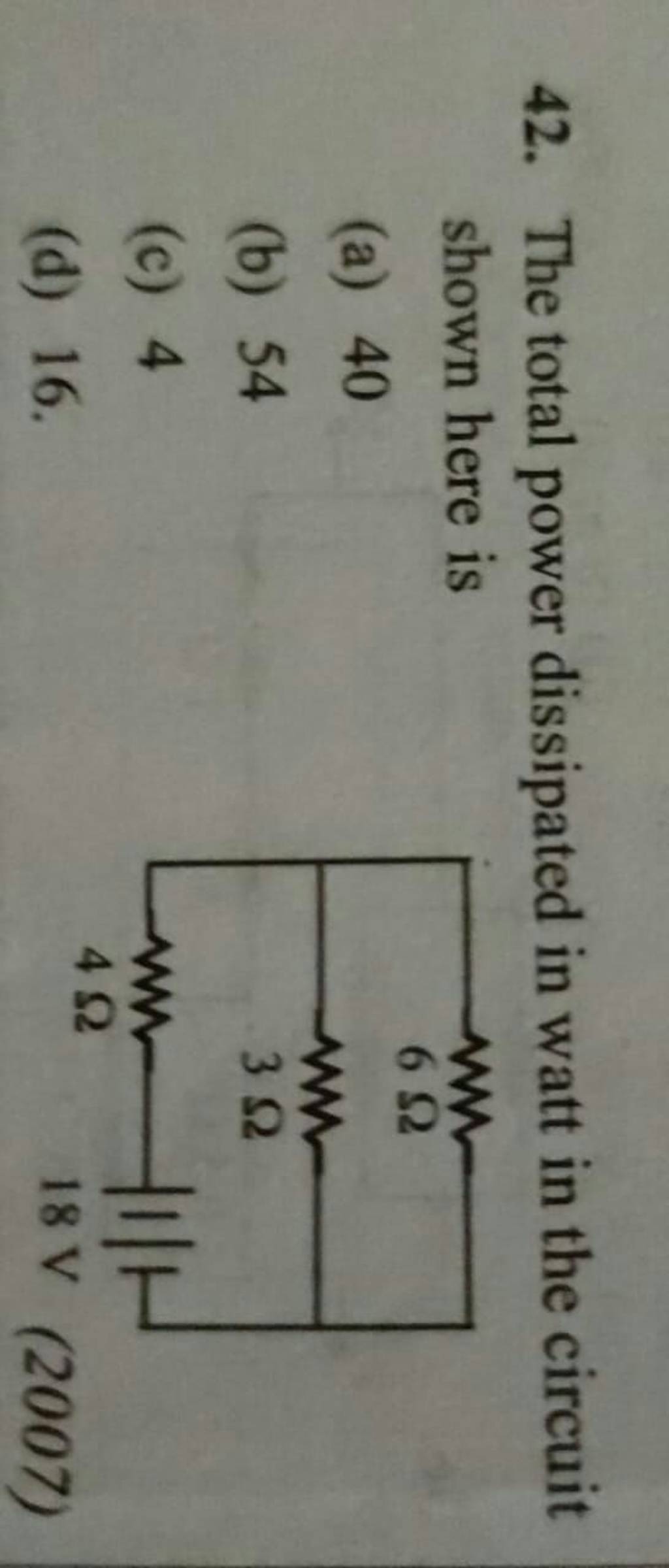 The total power dissipated in watt in the circuit shown here is Filo