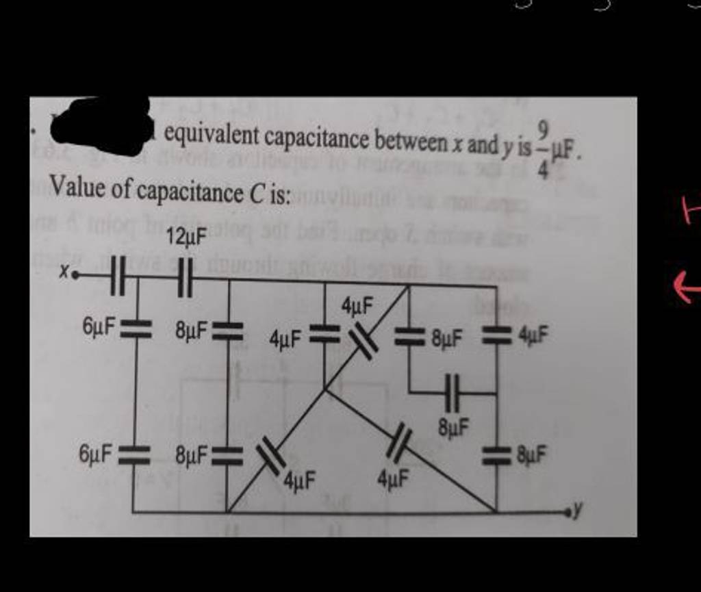 equivalent capacitance between x and y is 49 μF. Value of capacitance C i..