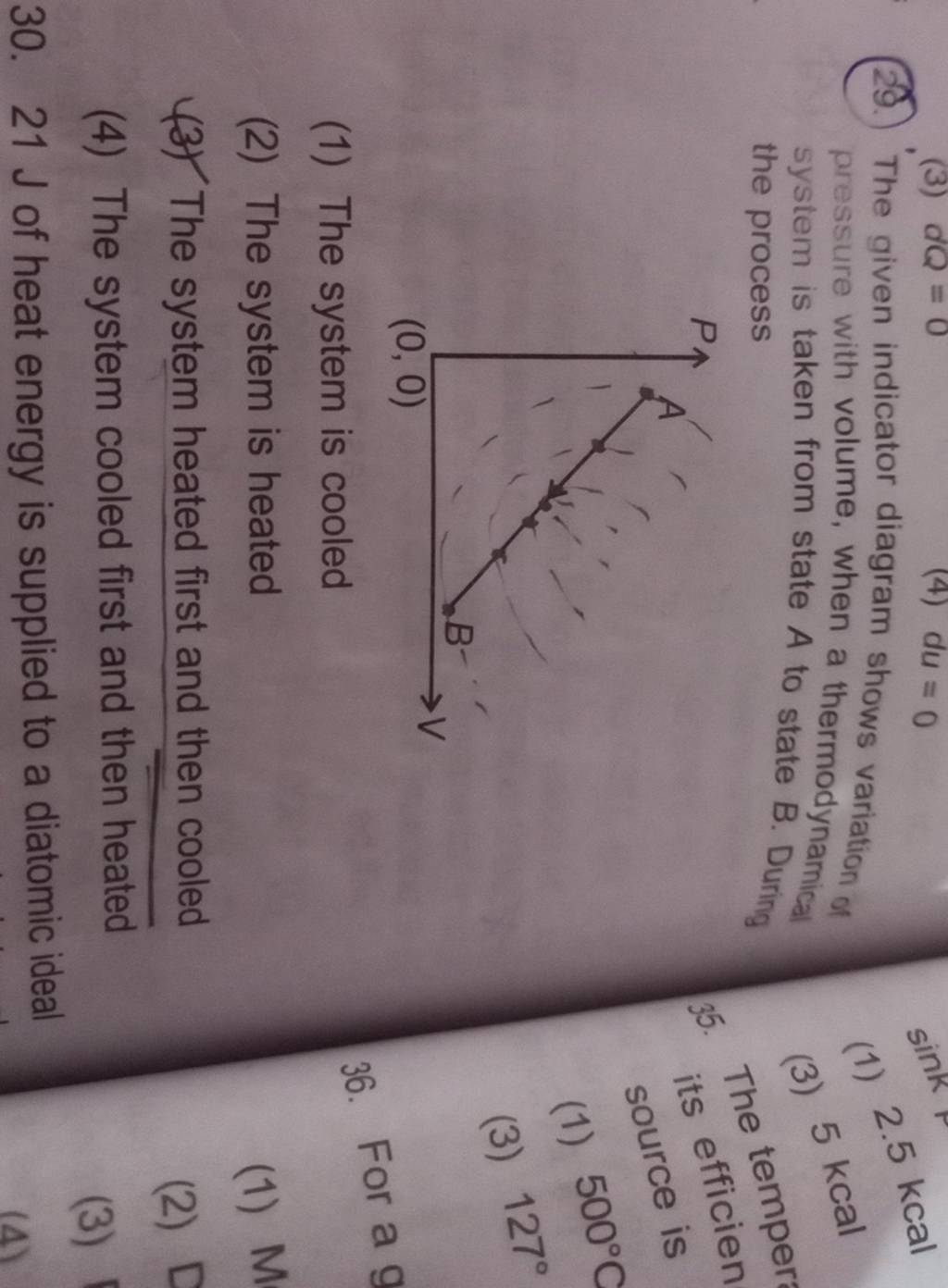 29. The given indicator diagram shows variation of pressure with volume,