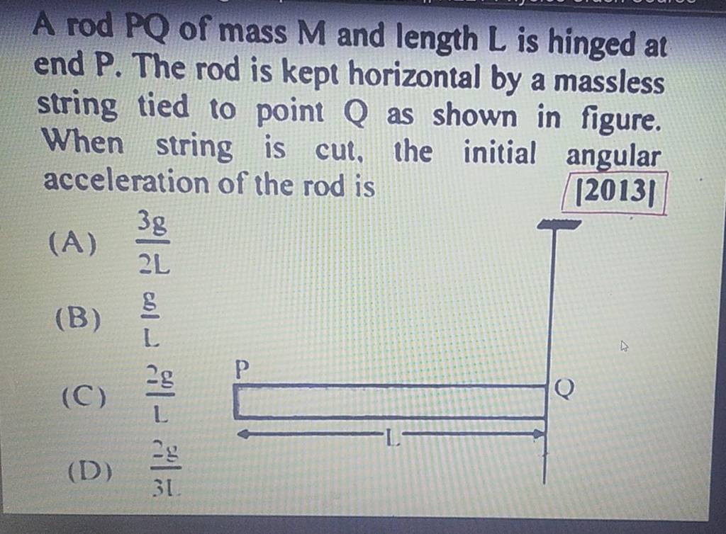 A Rod Po Of Mass M And Length L Is Hinged At End P The Rod Is Kept Horiz