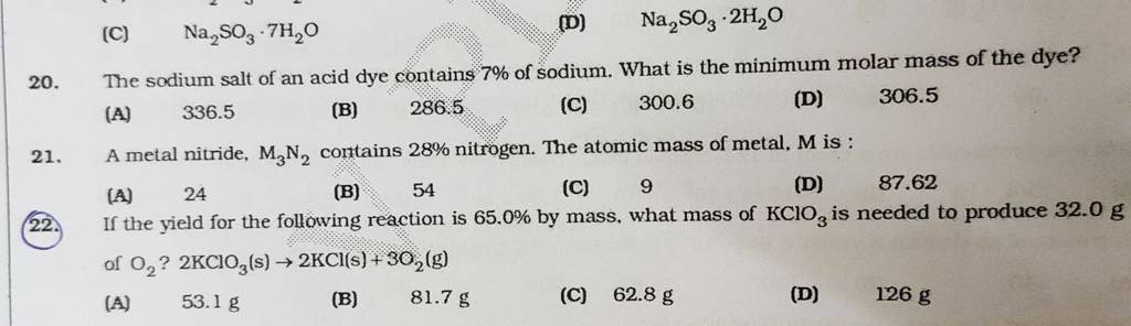 The sodium salt of an acid dye contains 7% of sodium. What is the minimum..