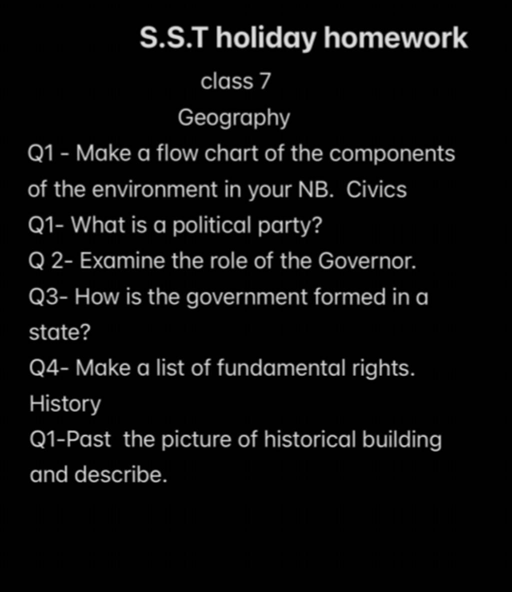 S.S.T holiday homework class 7 Geography Q1 Make a flow chart of the co..