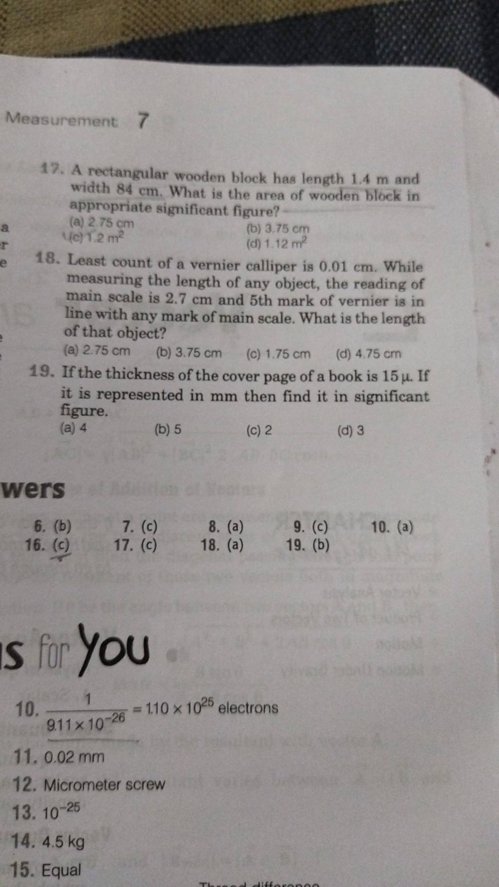 Measurement 7 17. A rectangular wooden block has length 1.4 m and width 8..