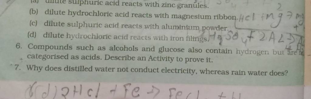 (b) Dilute Hydrochloric Acid Reacts With Magnesium Ribbon. H⊂1 \& ∩>mg (c..