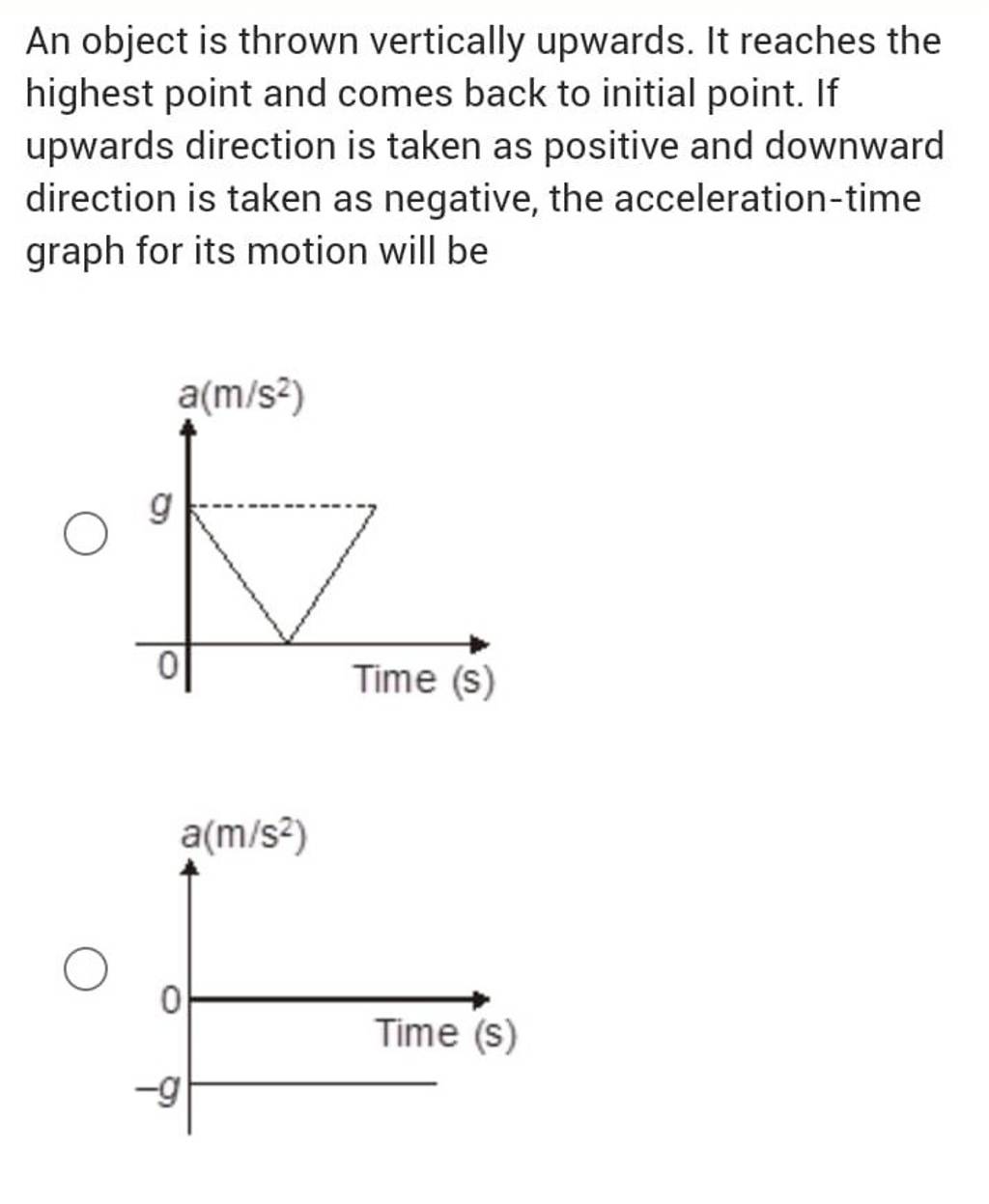 An object is thrown vertically upwards. It reaches the highest point and