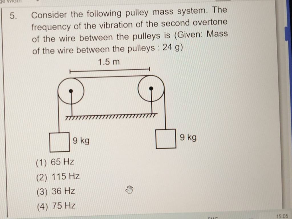 Consider the following pulley mass system. The frequency of the vibration..