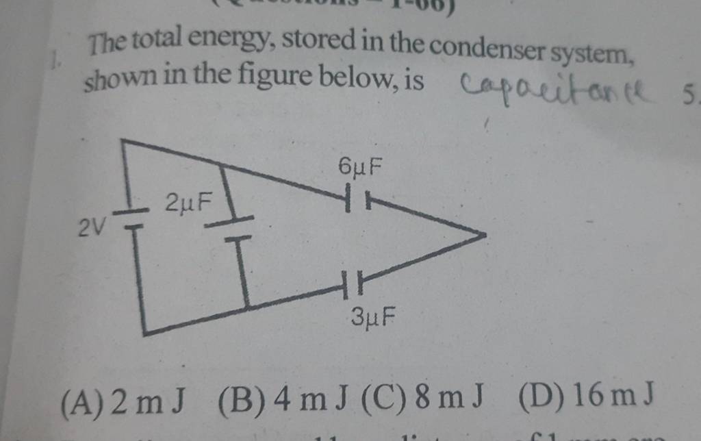 The total energy, stored in the condenser system, shown in the figure bel..