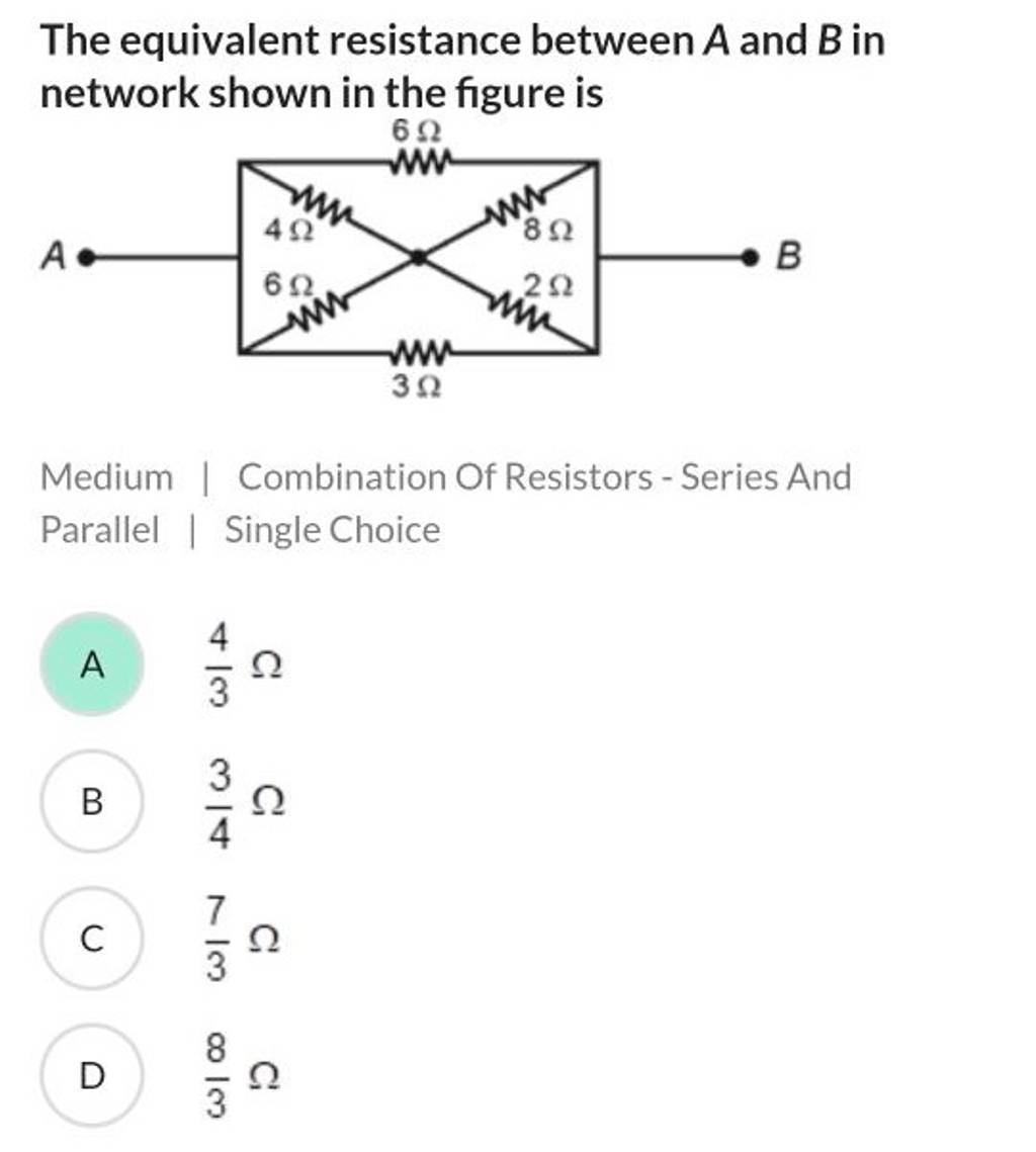 The equivalent resistance between A and B in network shown in the figure