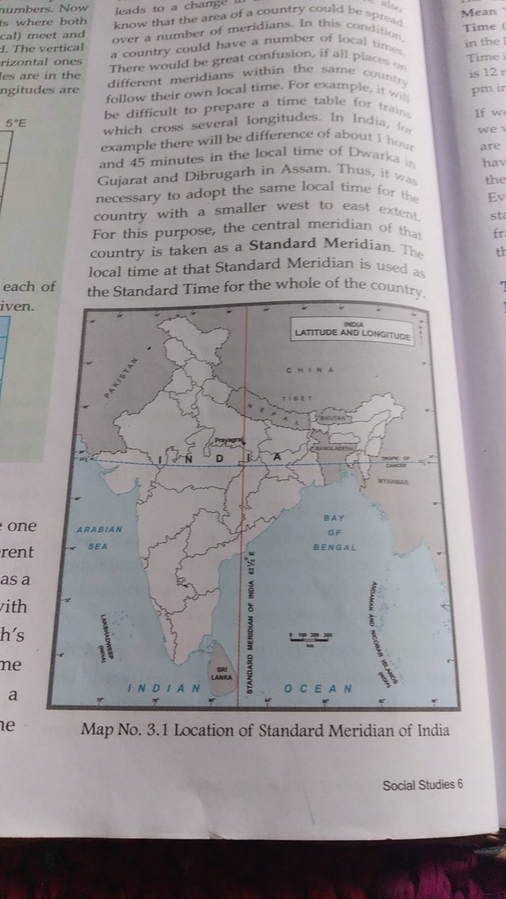 Map No. 3.1 Location of Standard Meridian of India Social Studies 6