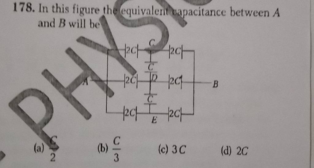 In this figure the equivalerit eapacitance between A and B will be A