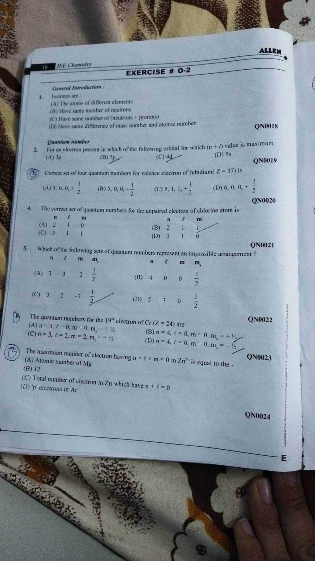 the-correct-set-of-quantum-numbers-for-the-unpaired-electron-of-chlorine