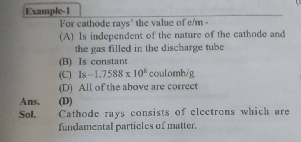 Example 1 For Cathode Rays The Value Of Em Filo