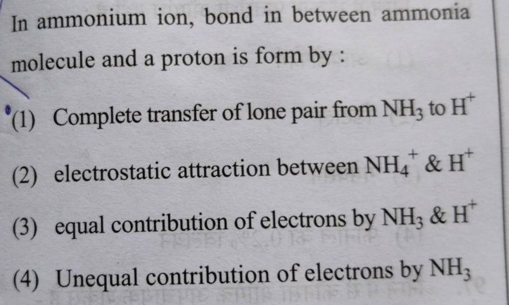 In Ammonium Ion Bond In Between Ammonia Molecule And A Proton Is Form By 7634