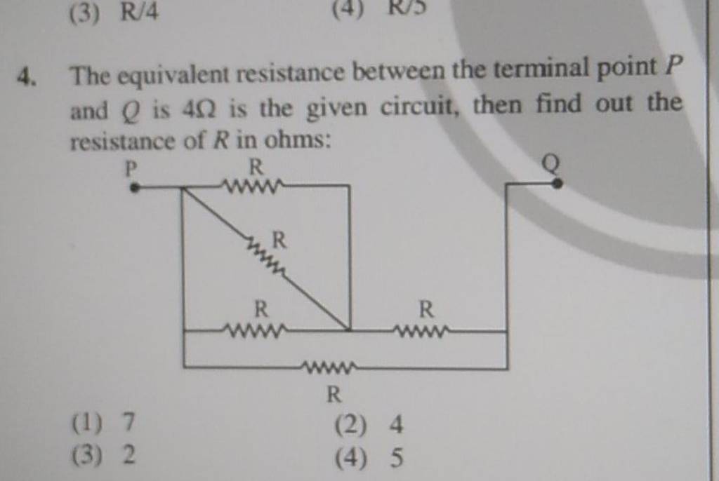 The equivalent resistance between the terminal point P and Q is 4Ω is the..