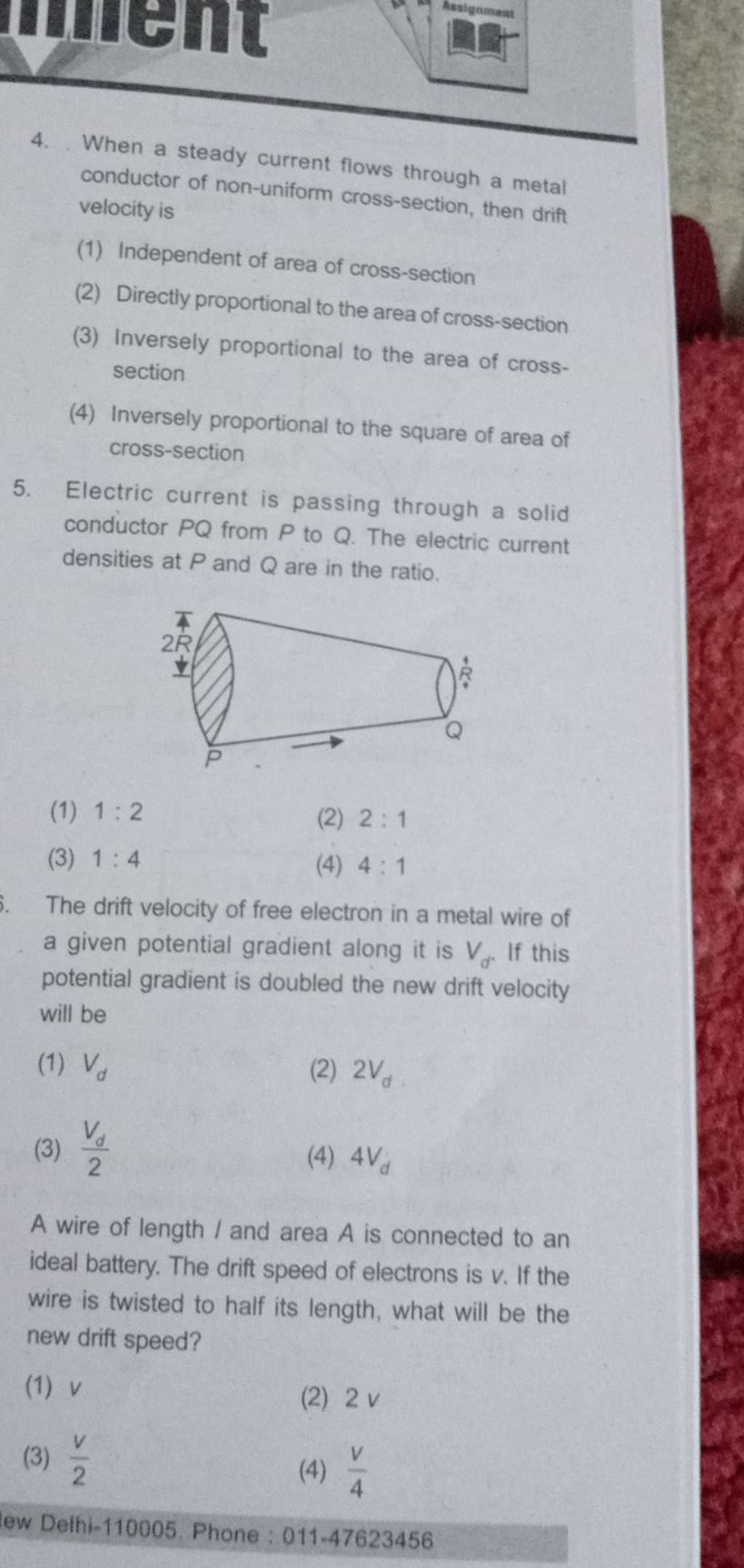 the-drift-velocity-of-free-electron-in-a-metal-wire-of-a-given-potential