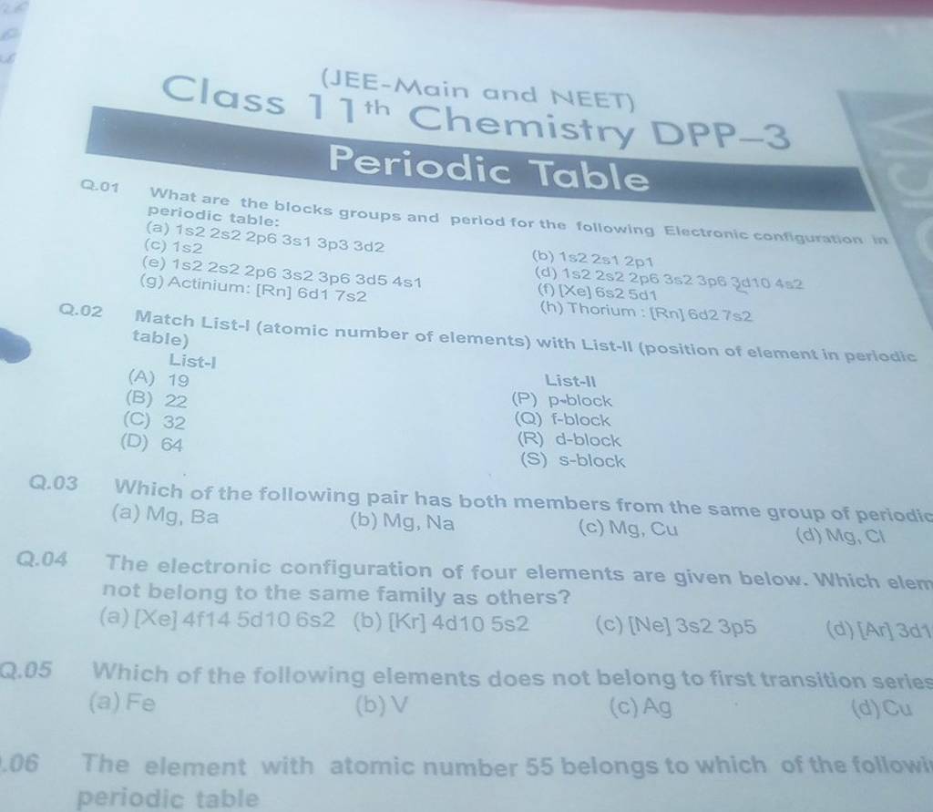 (JEEMain and NEET) Class 17th Chemistry DPP −3 Periodic Table Q.01 What..