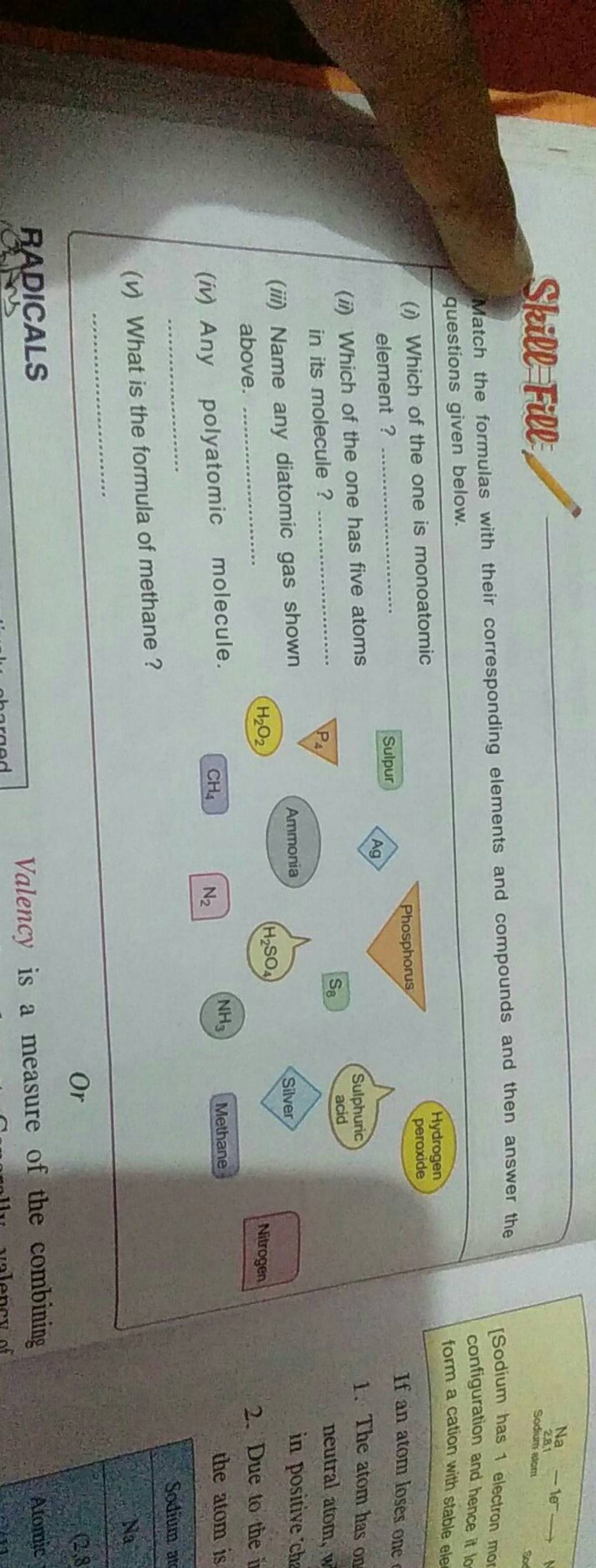 Match the formulas with their corresponding elements and compounds and th..