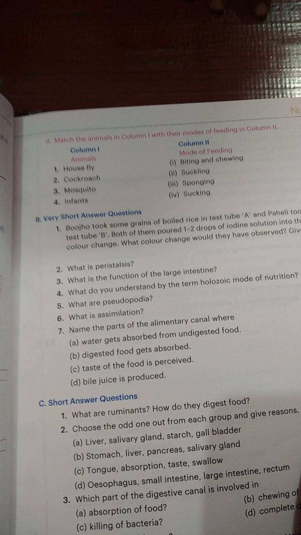 Short Answer Questions 1. What are ruminants? How do they digest food? 2...
