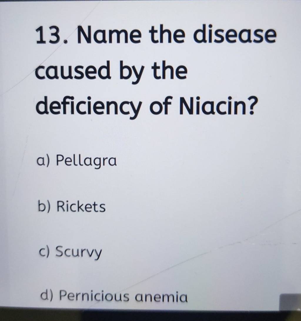 Name the disease caused by the deficiency of Niacin? Filo