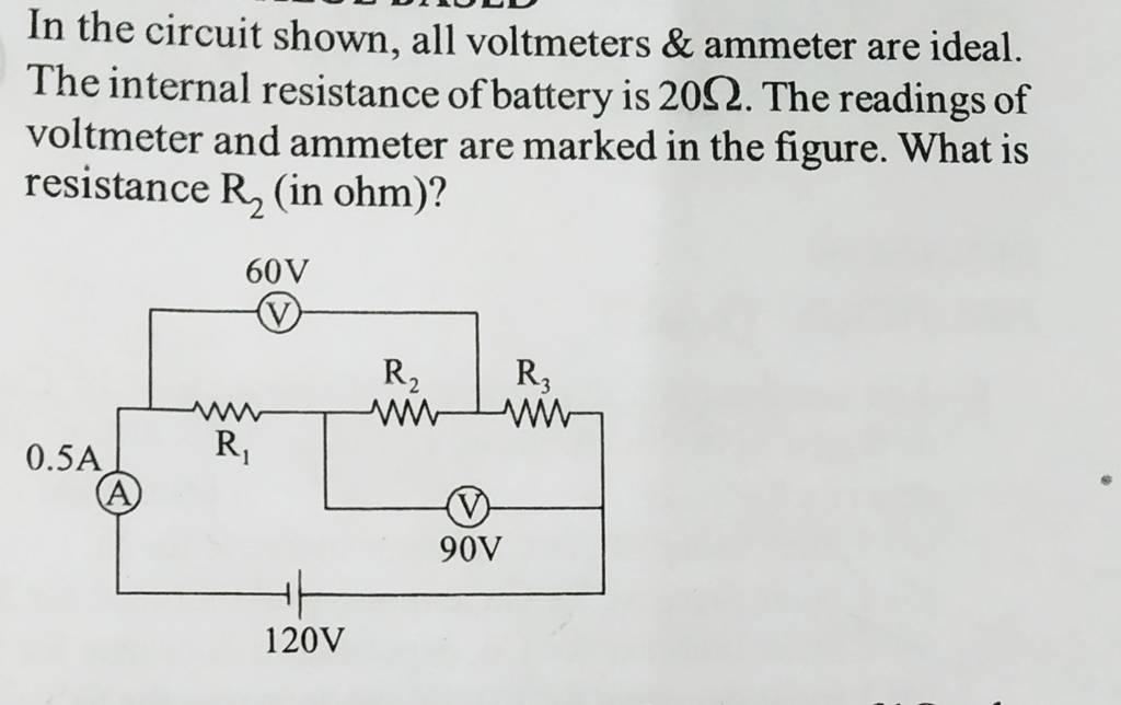 In the circuit shown, all voltmeters \& ammeter are ideal. The internal r..