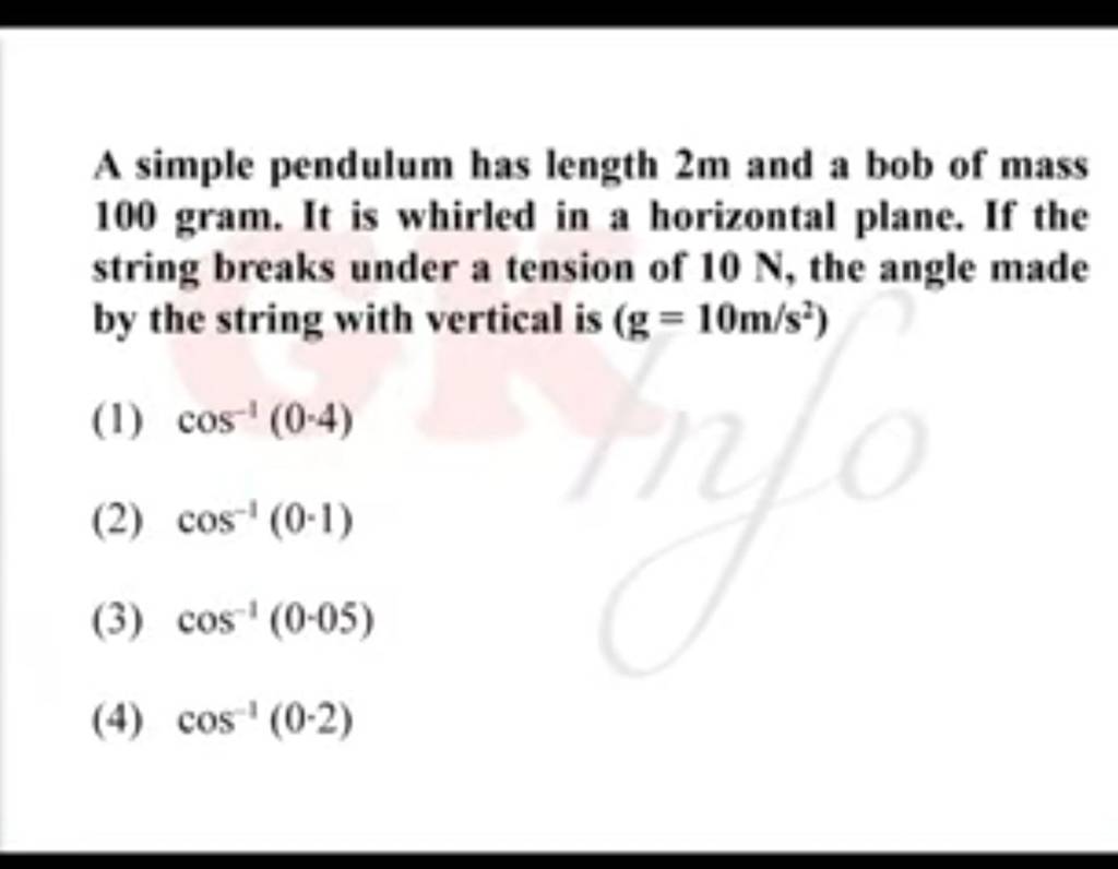 A Simple Pendulum Has Length 2 M And A Bob Of Mass 100 Gram. It Is Whirle..