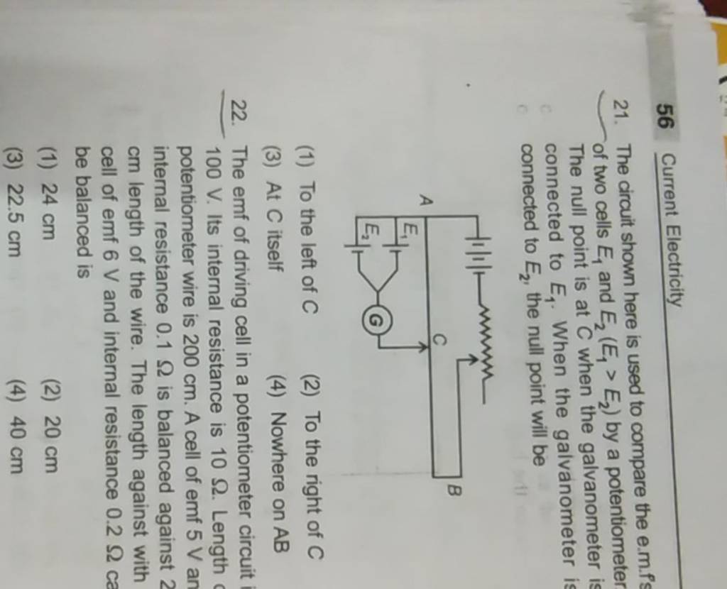 The emf of driving cell in a potentiometer circuit 100 V. Its internal re..