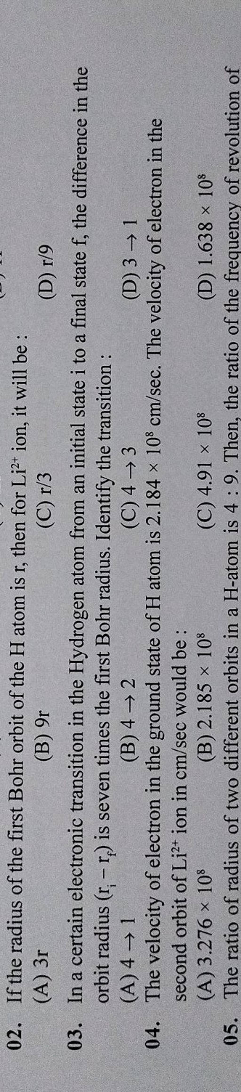 if-the-radius-of-the-first-bohr-orbit-of-the-h-atom-is-r-then-for-li2-i