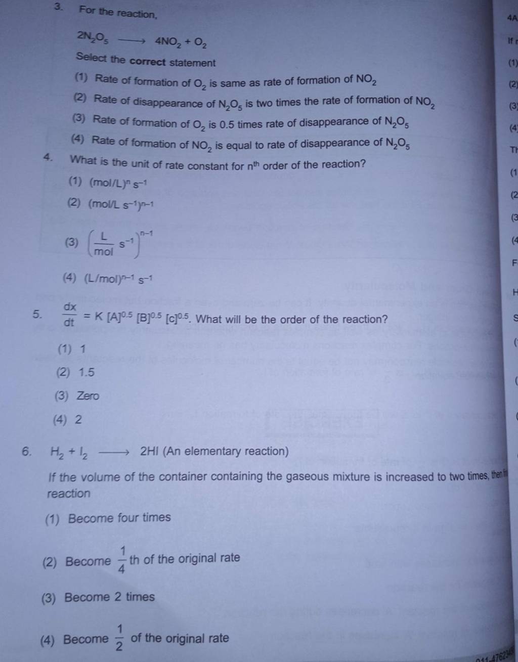 What is the unit of rate constant for nth order of the reaction? Filo