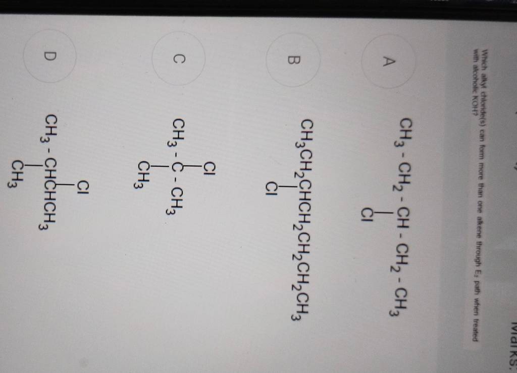 Which alky chloride(s) can form more than one alkene through E2 path whe..