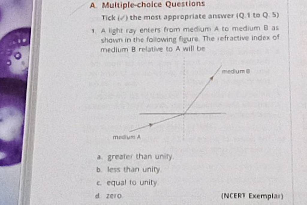 1 A Light Ray Enters From Medium A To Medium B As Shown In The Following