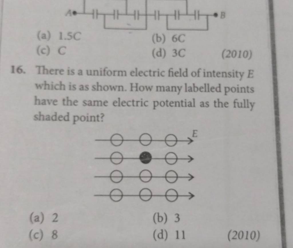 16. There is a uniform electric field of intensity E which is as shown.