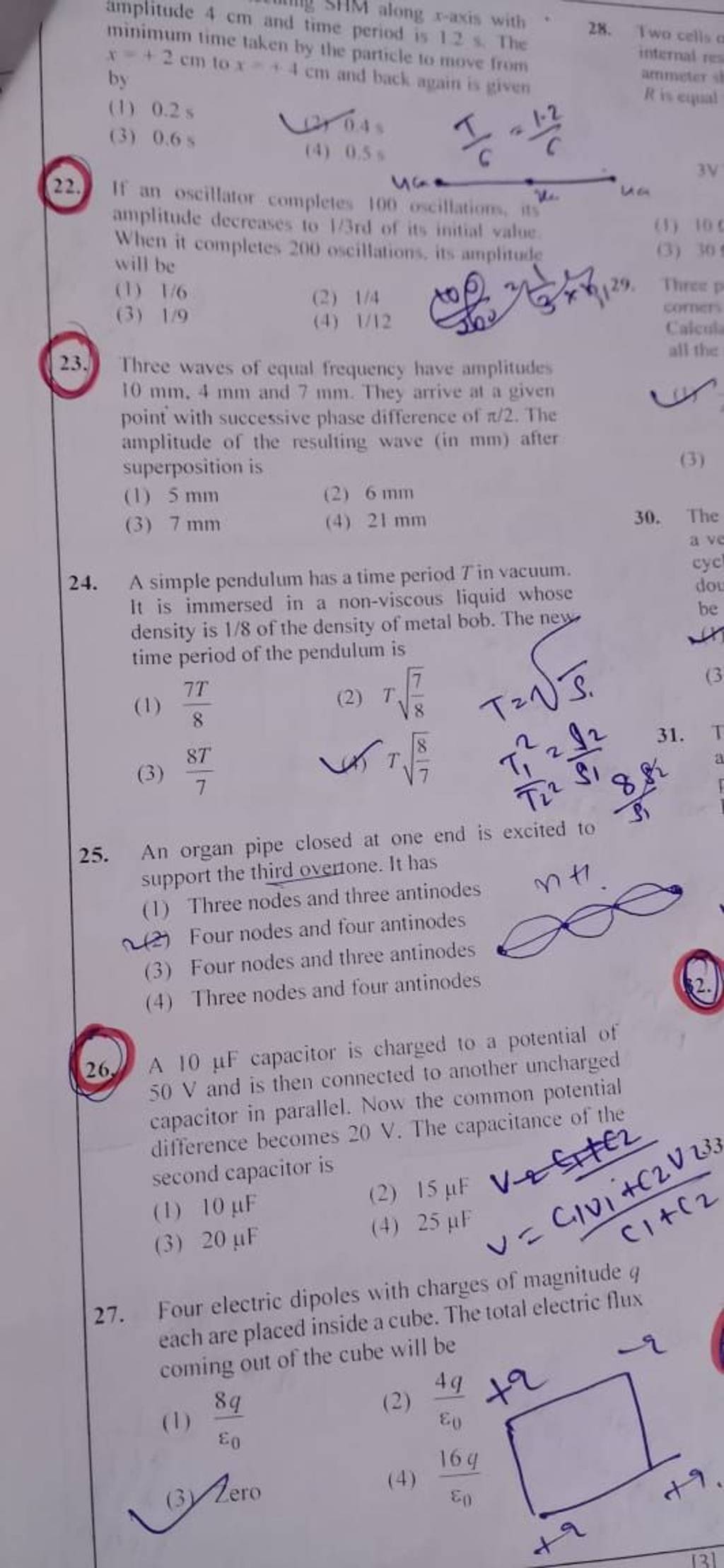 A simple pendulum has a time period T in vacuum. It is immersed in a non..