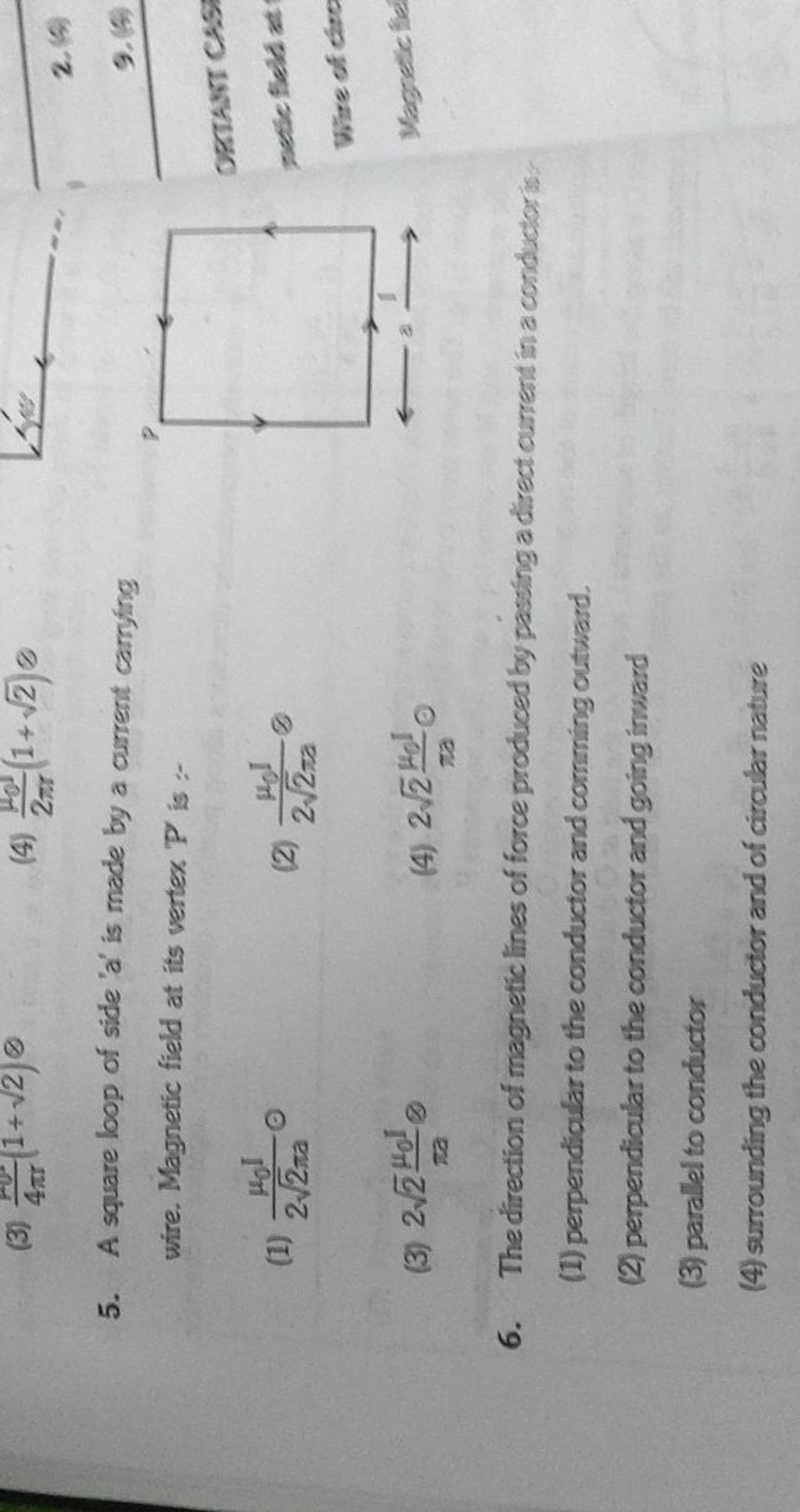 The direction of magnetic lines of force produced by passing a direct cur..