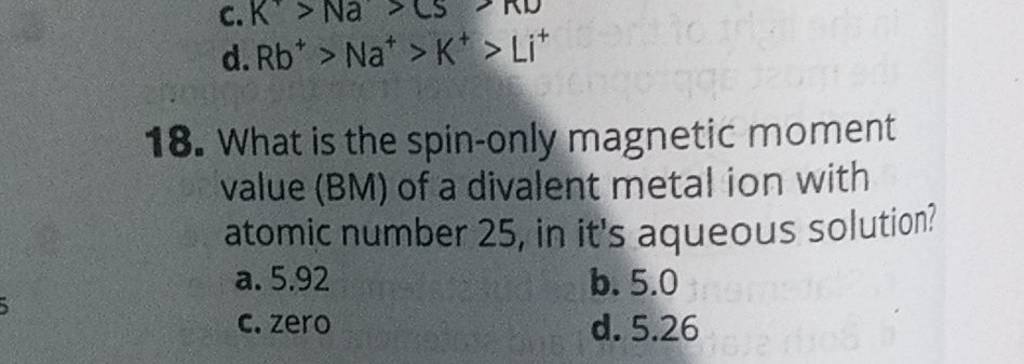 what-is-the-spin-only-magnetic-moment-value-bm-of-a-divalent-metal-ion