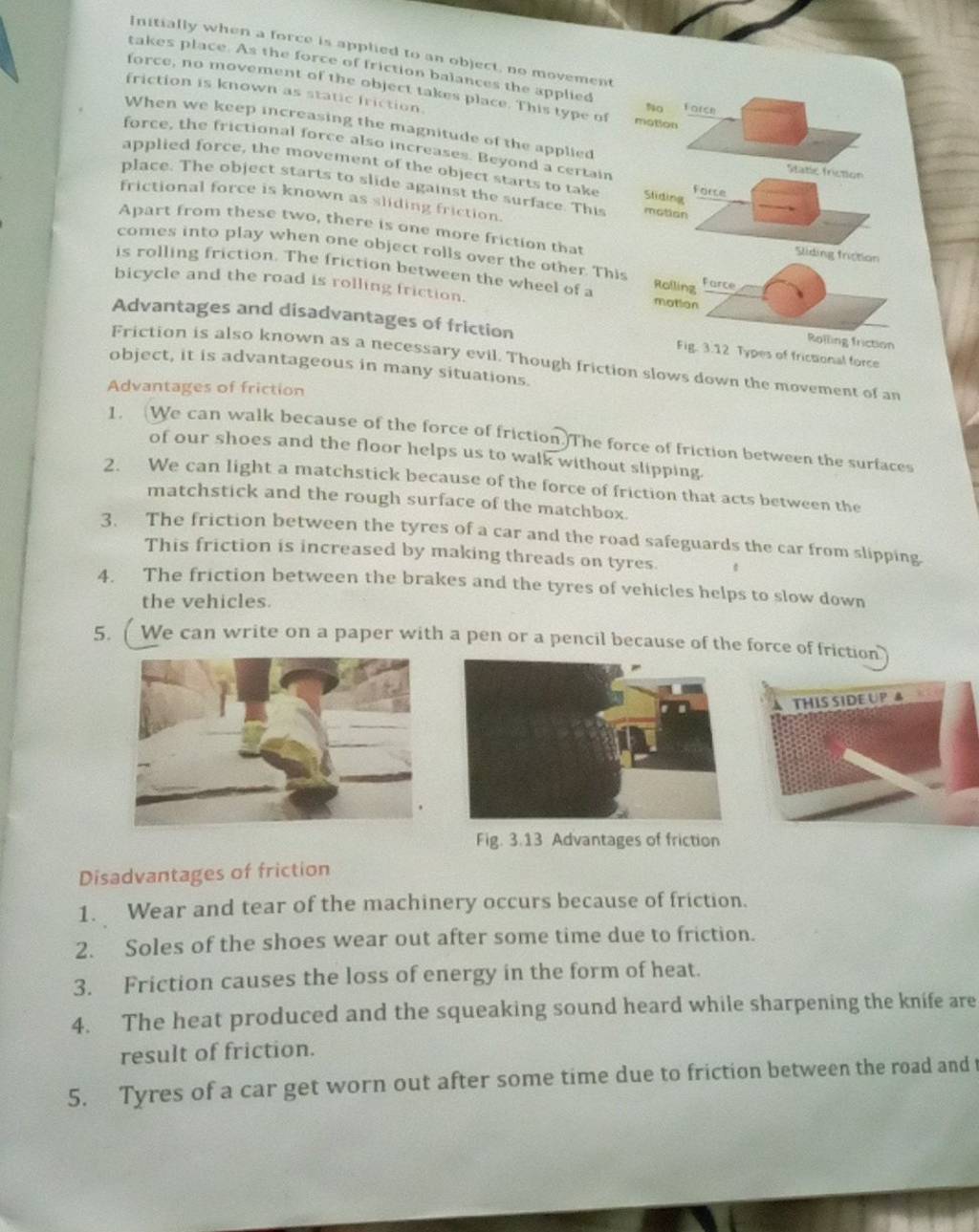 3.13 Advantages of friction Disadvantages of friction | Filo