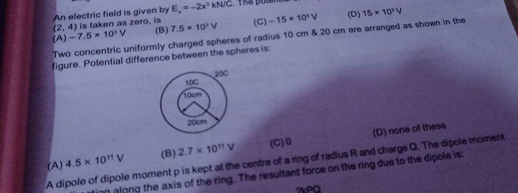 An Electric Field Is Given By Ex −2x3knc The Puod 24 Is Taken As Ze 1357