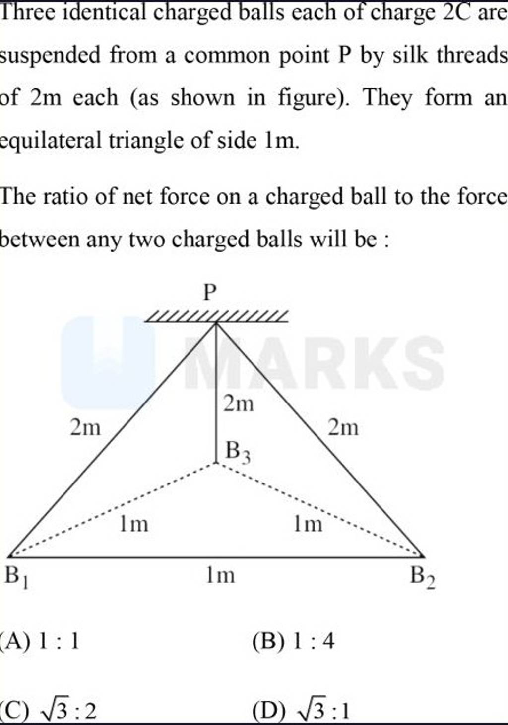 Three Identical Charged Balls Each Of Charge 2C Are Suspended From A Comm..