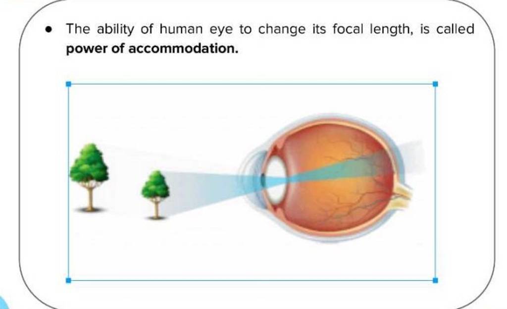  The ability of human eye to change its focal length, is called power of..