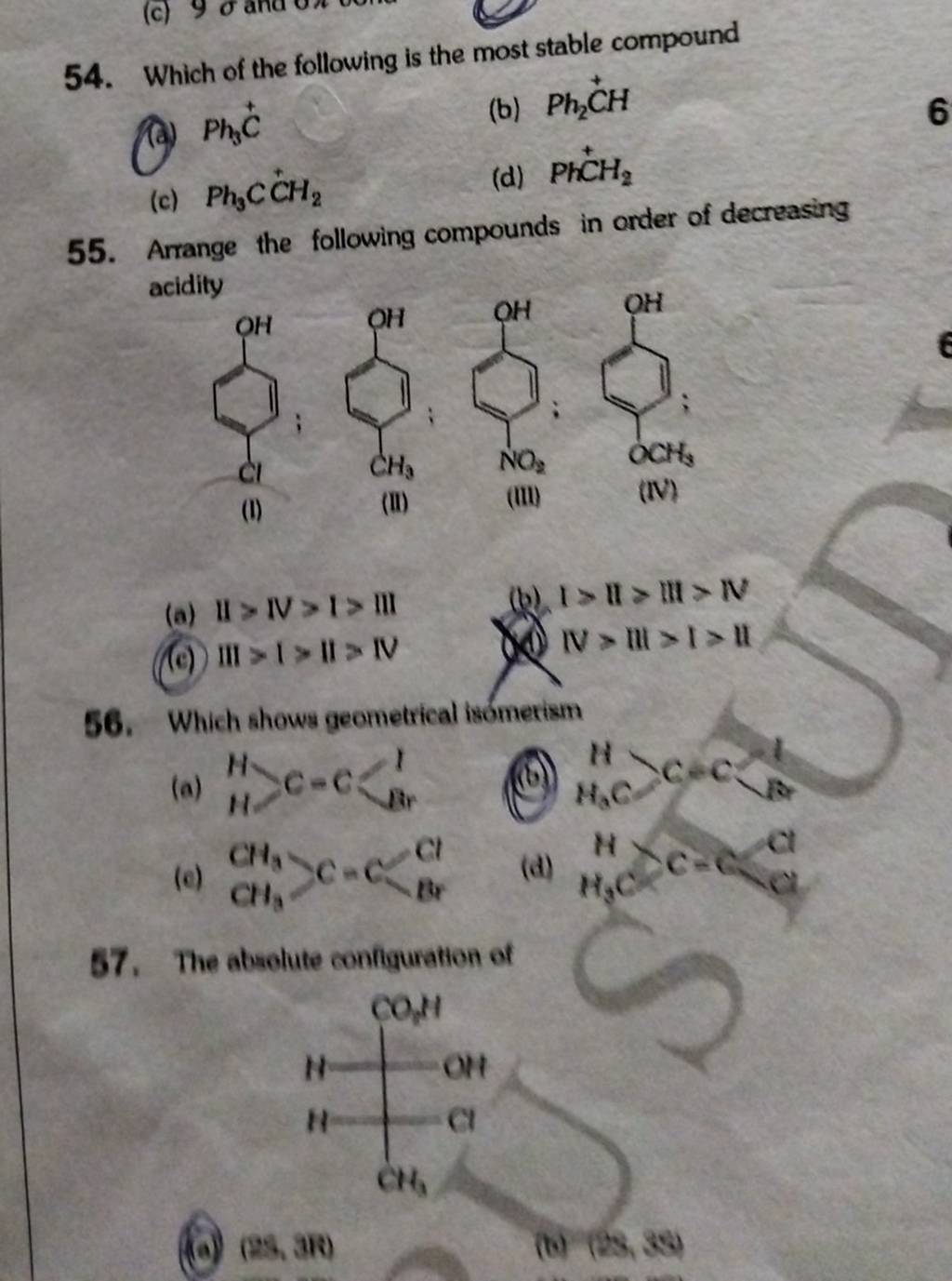 Arrange the following compounds in order of decreasing acidity | Filo