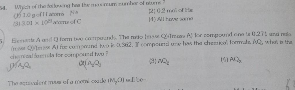 how do you find the mass ratio of two elements