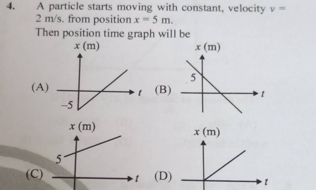 A particle starts moving with constant, velocity v= 2 m/s. from position